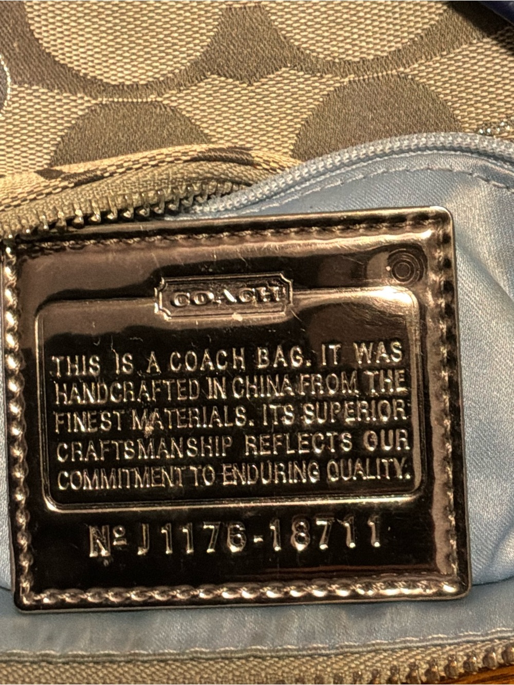 Coach Signature Poppy Shoulder Bag in Gray and Navy - Picture 10 of 13